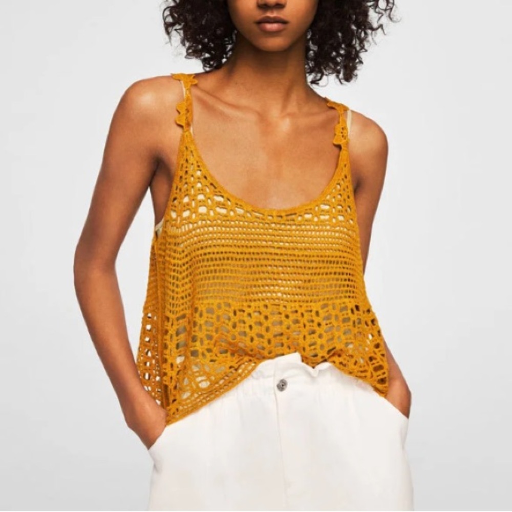Mango Marigold Loose Crochet Knit Cotton Flowy Tank Size S